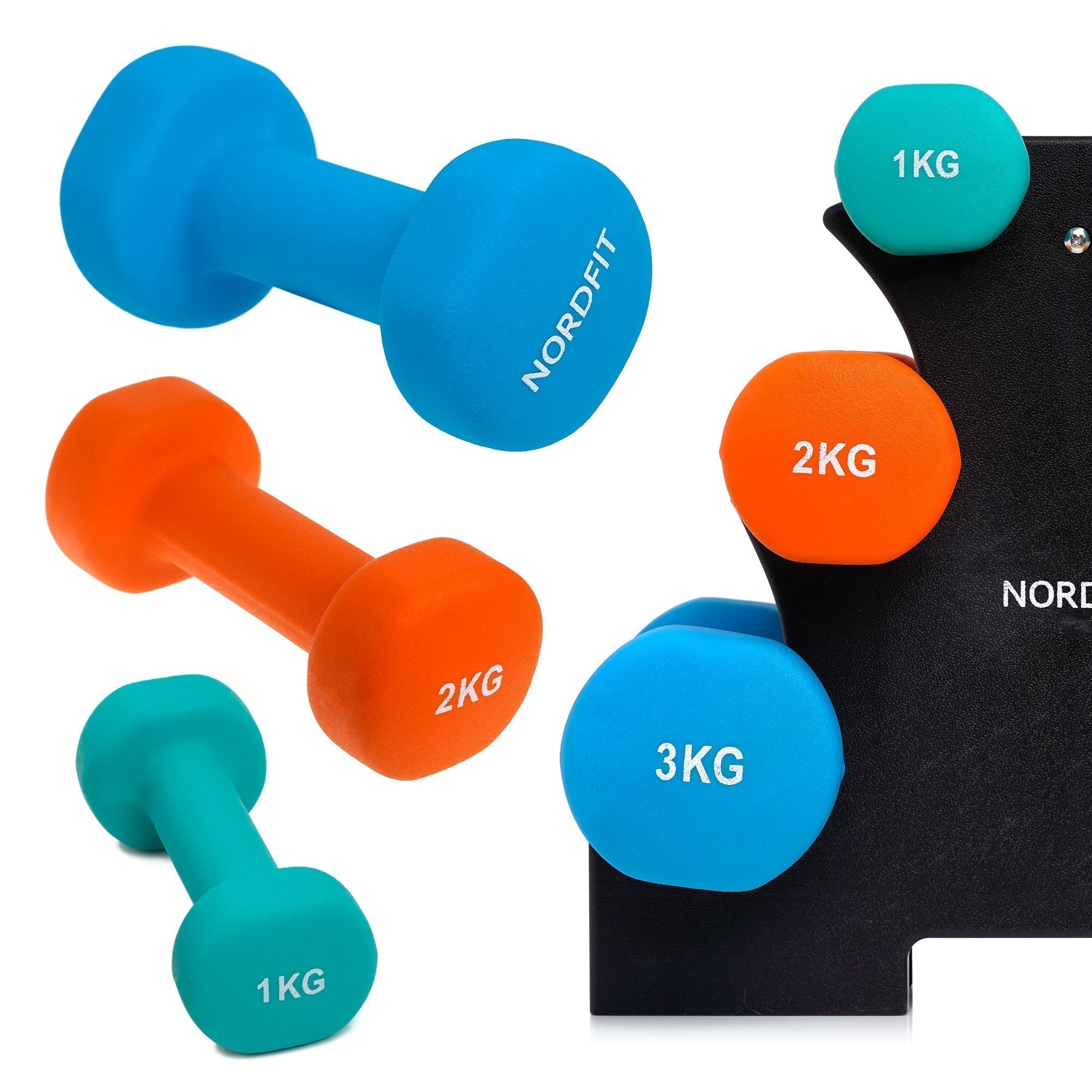 Halteres em Ferro Fundido Revestidos a Neopreno - Tamanhos de 1 a 5kg, vendidos em pares ou conjunto