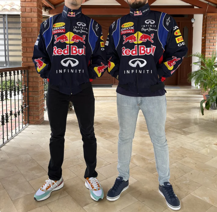 Red Bull Racing F1 Team Jacke - Marineblaue Motorsport Bomberjacke mit bestickten Sponsoren