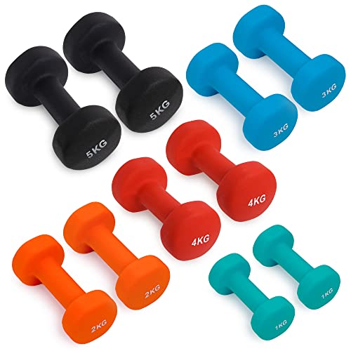 Halteres em Ferro Fundido Revestidos a Neopreno - Tamanhos de 1 a 5kg, vendidos em pares ou conjunto