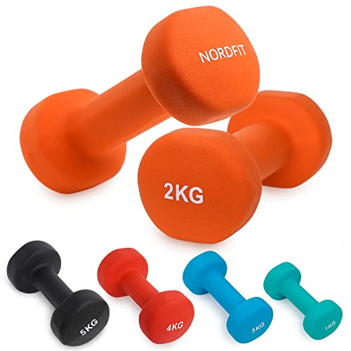 Neoprene Coated Cast Iron Dumbbells - Sizes 1-5kg, sold as pairs or a set
