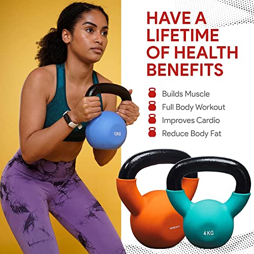 Pesos de Kettlebell em Ferro Fundido Revestidos a Neopreno Apoliam - Tamanhos de 4kg a 20kg