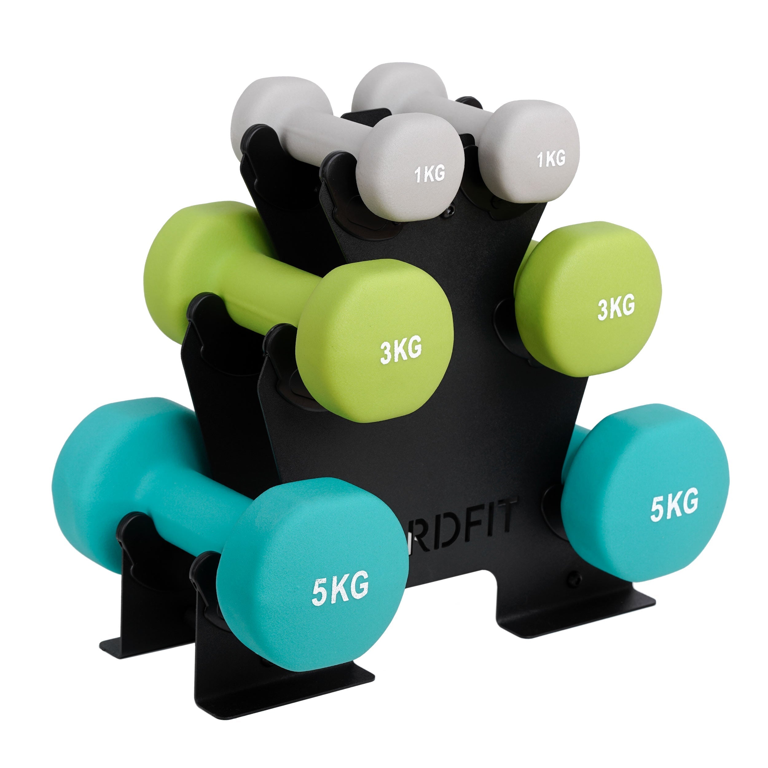 Neoprene Coated Cast Iron Dumbbells - Sizes 1-5kg, sold as pairs or a set