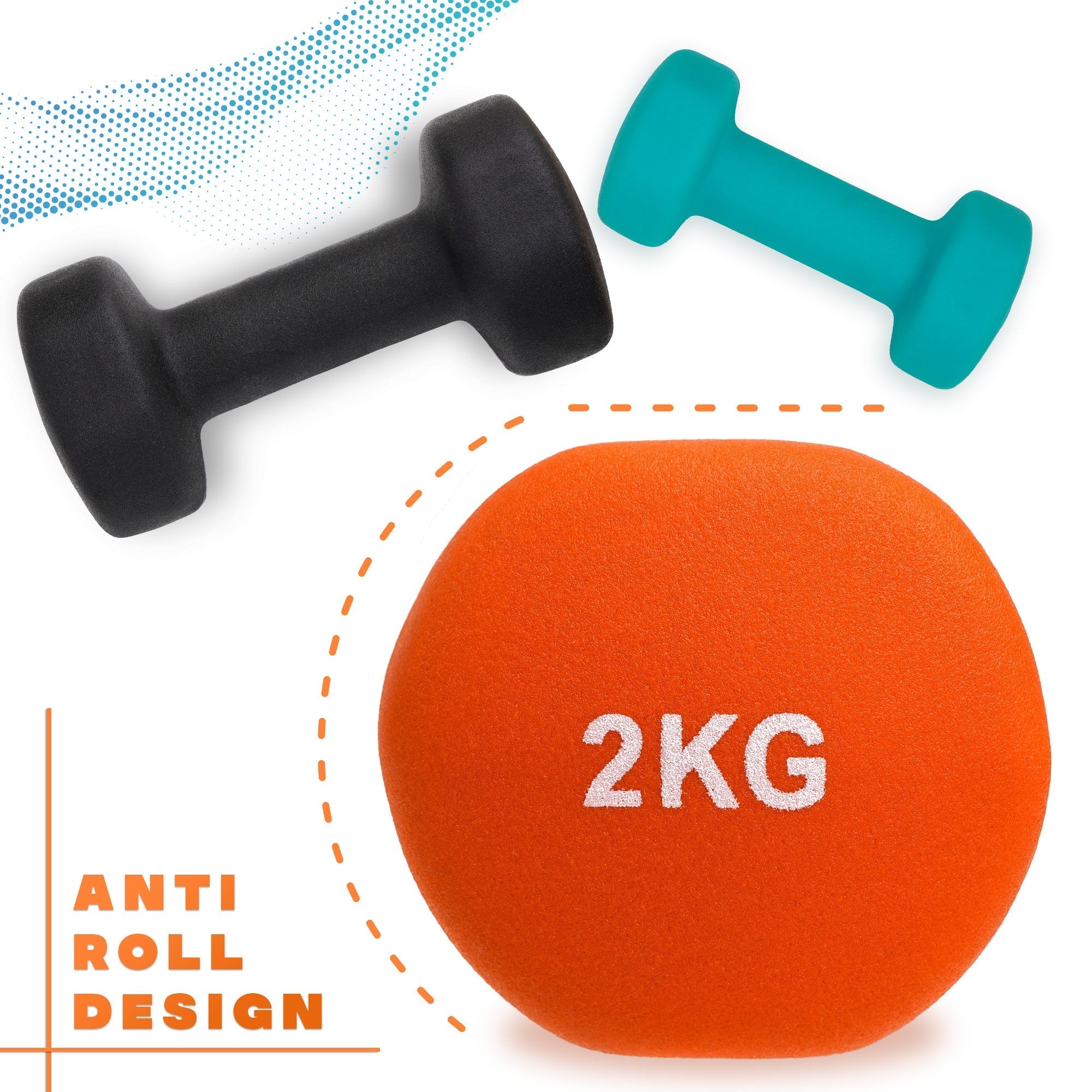 Neoprene Coated Cast Iron Dumbbells - Sizes 1-5kg, sold as pairs or a set