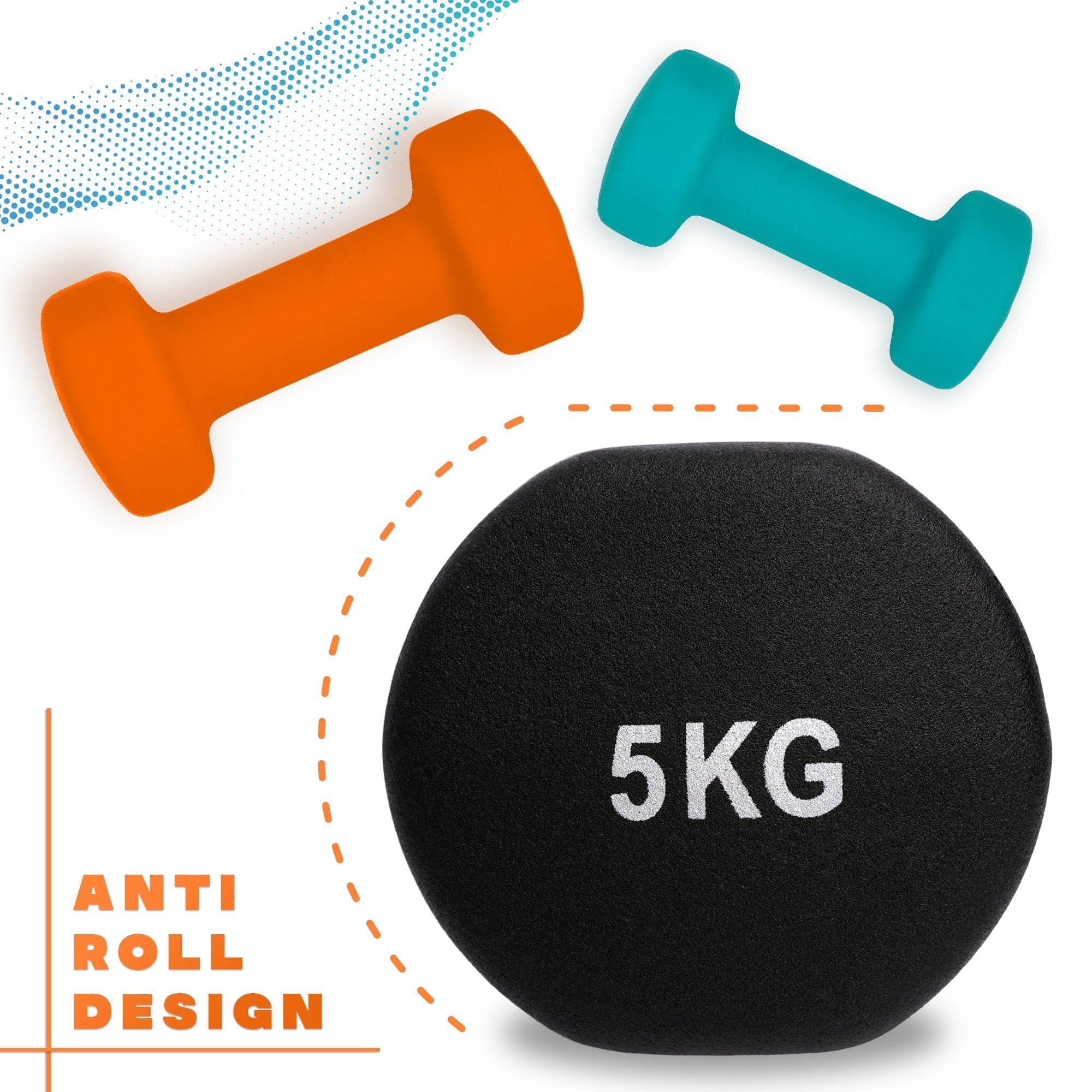 Neoprene Coated Cast Iron Dumbbells - Sizes 1-5kg, sold as pairs or a set