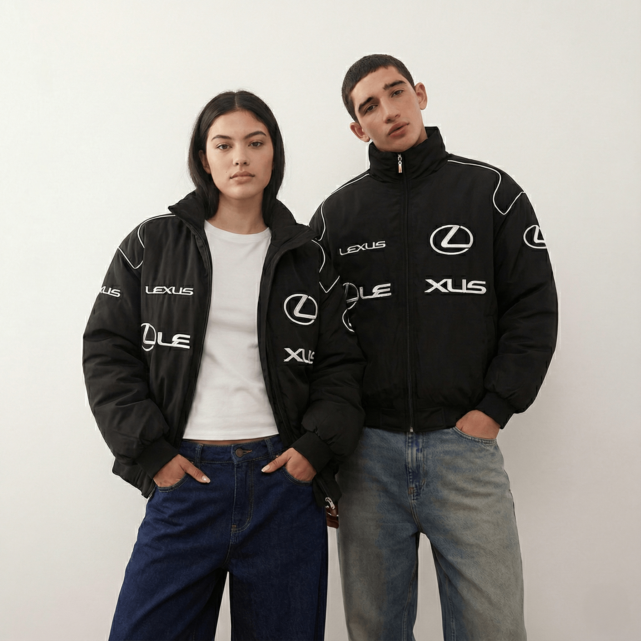 Lexus Racing Steppjacke – Schwarzer bestickter Motorsport Windbreaker
