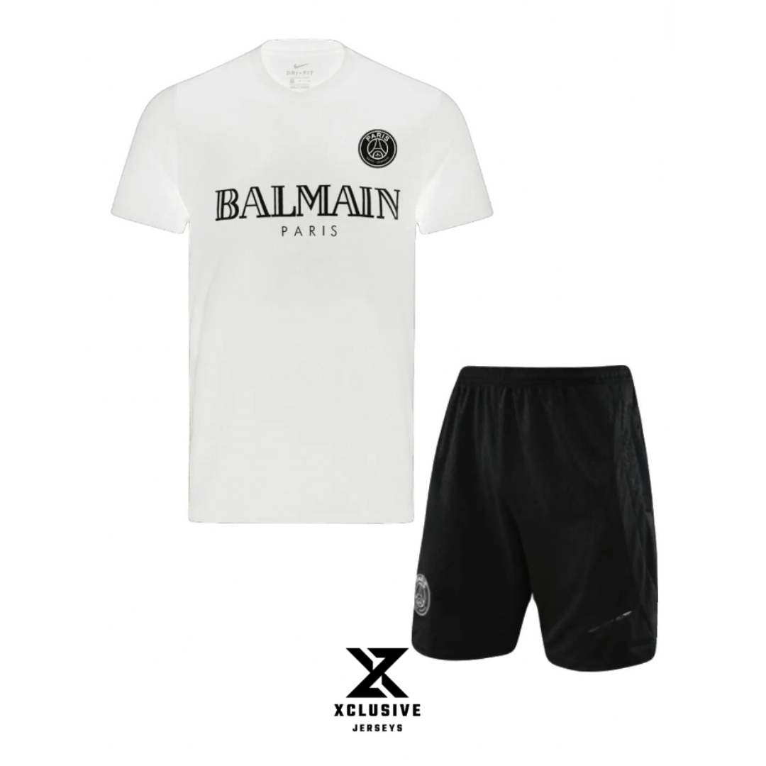 Paris x BALMAIN T-Shirt & Shorts Set – Weiß/Schwarz