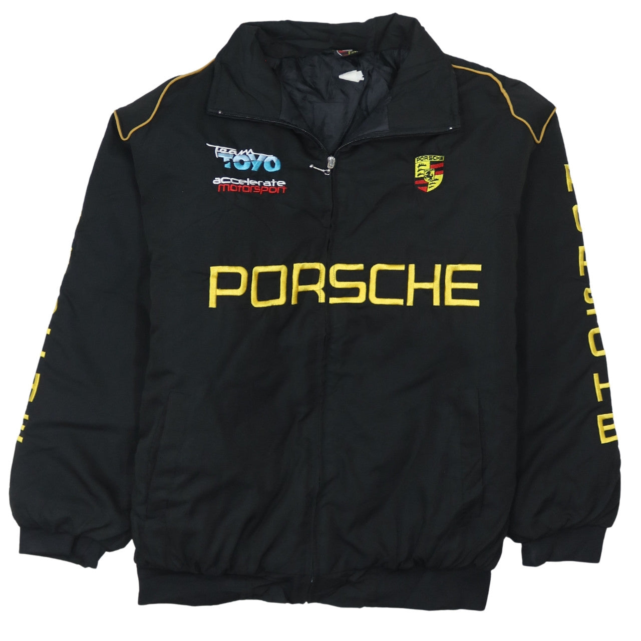 Porsche Schwarze Nascar Jacke Herren XLarge Bestickte Logos Reißverschluss vorne Racing Oberbekleidung