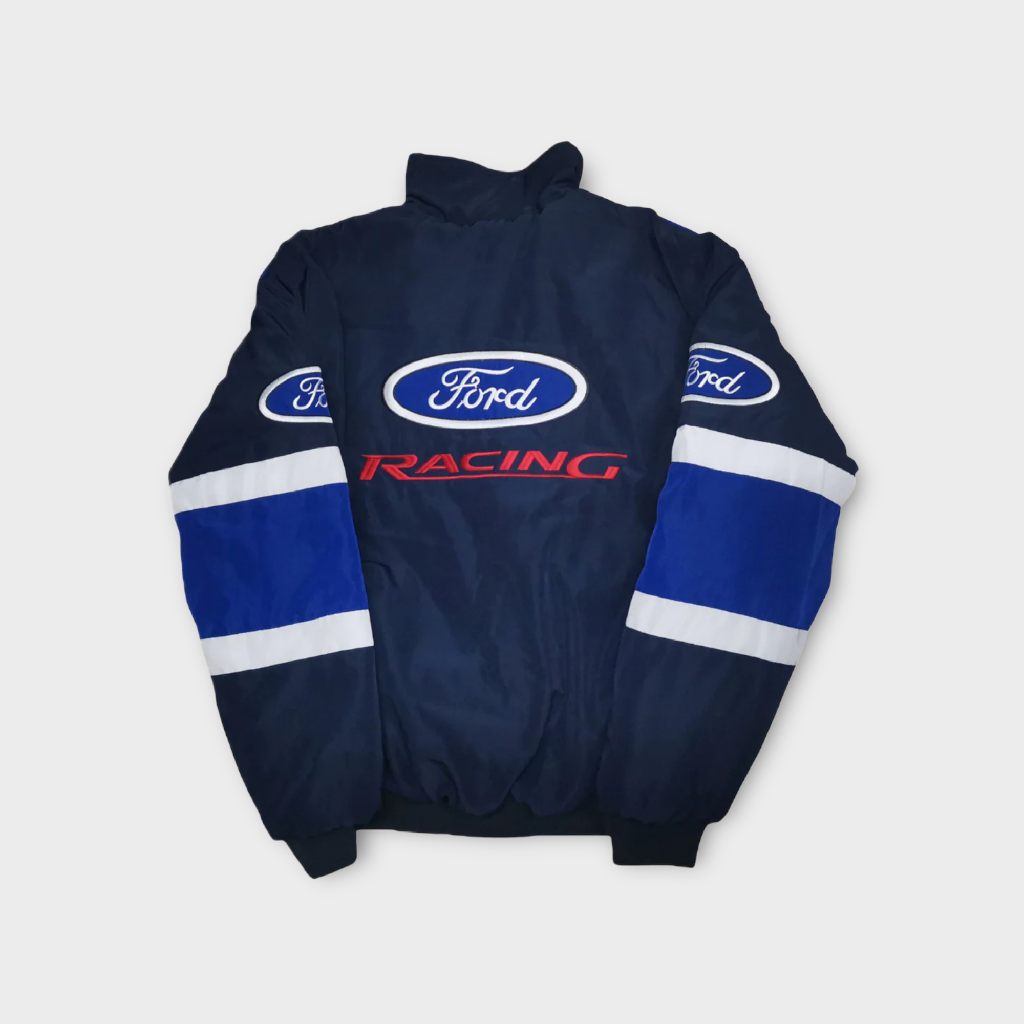 Ford Racing Team Jacke – Blau & Weiß Reißverschluss Vintage-Stil