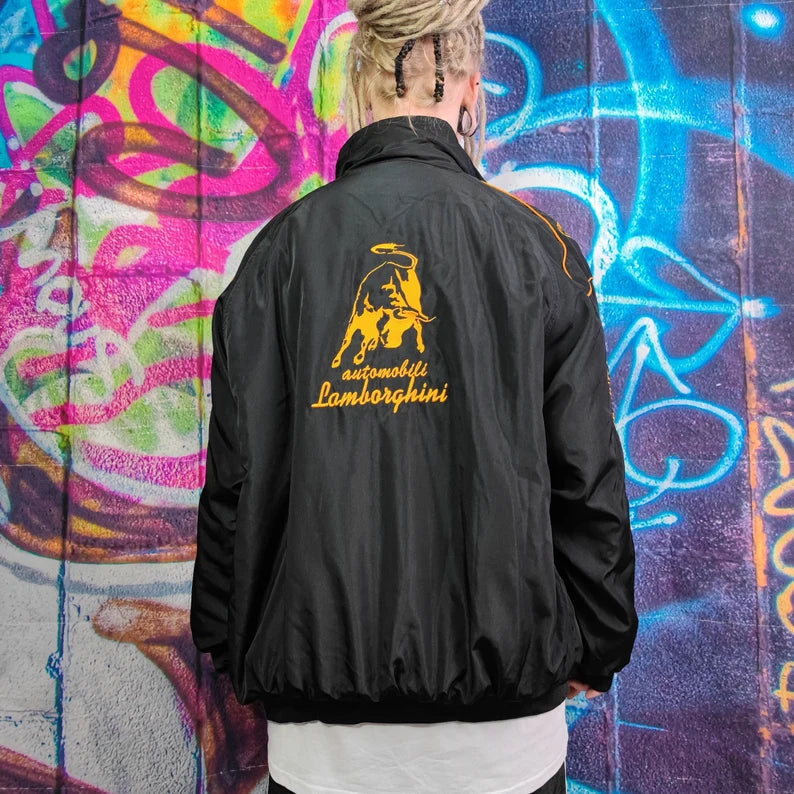 Lamborghini Racing Team Jacke – Schwarzer Motorsport Reißverschluss mit gold bestickten Logos