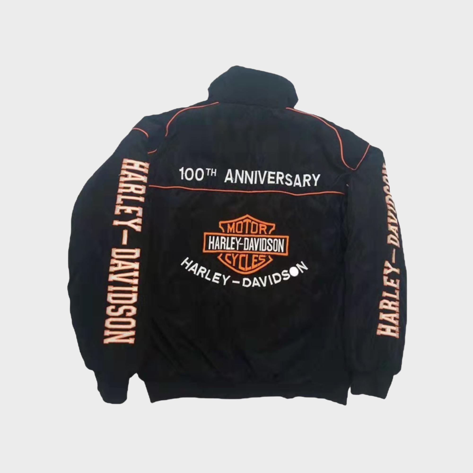 Harley-Davidson Schwarze bestickte Racing Jacke – Herren Vintage Biker Windbreaker