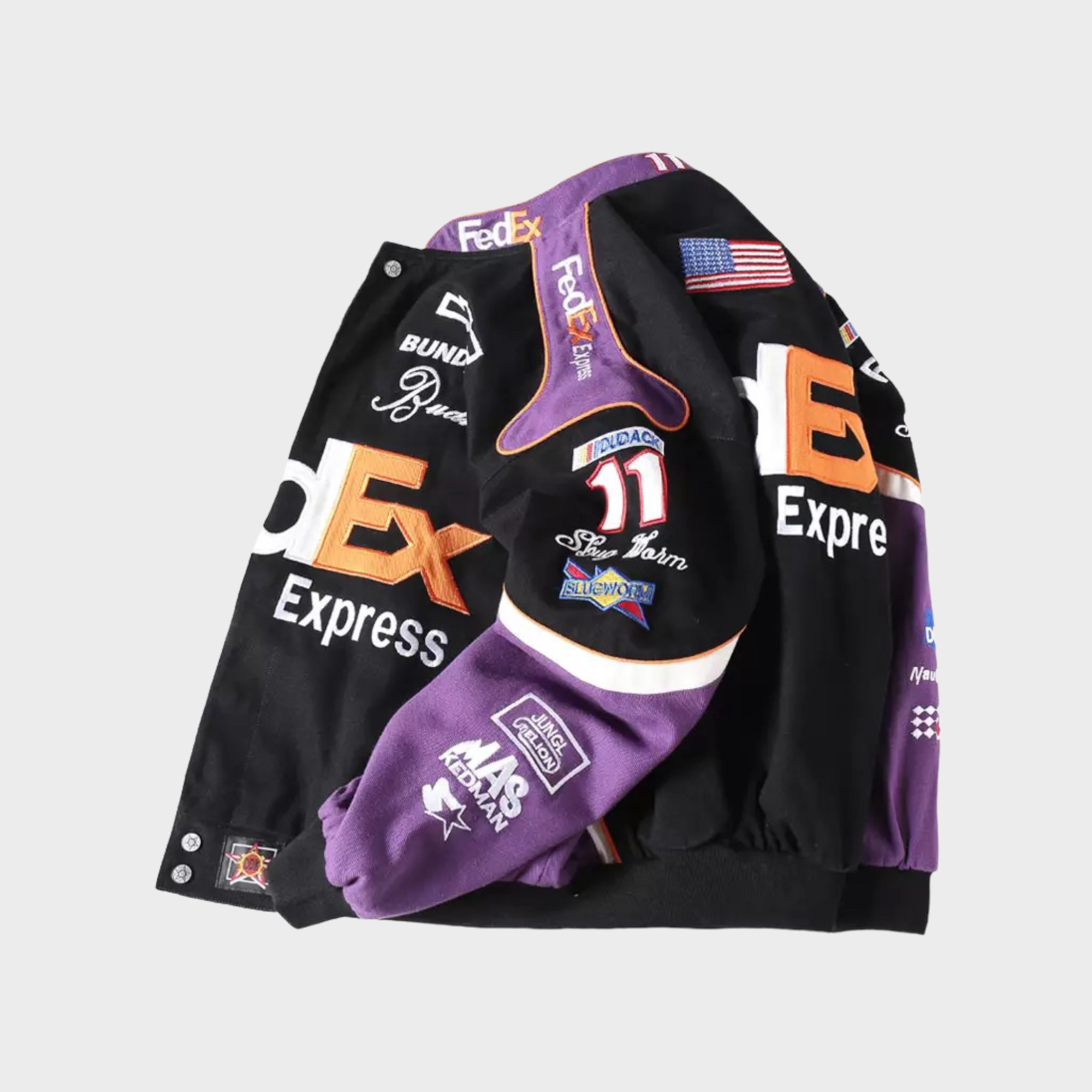 FedEx Nascar Racing Jacke – Bestickter Schwarz/Lila Motorsport Mantel