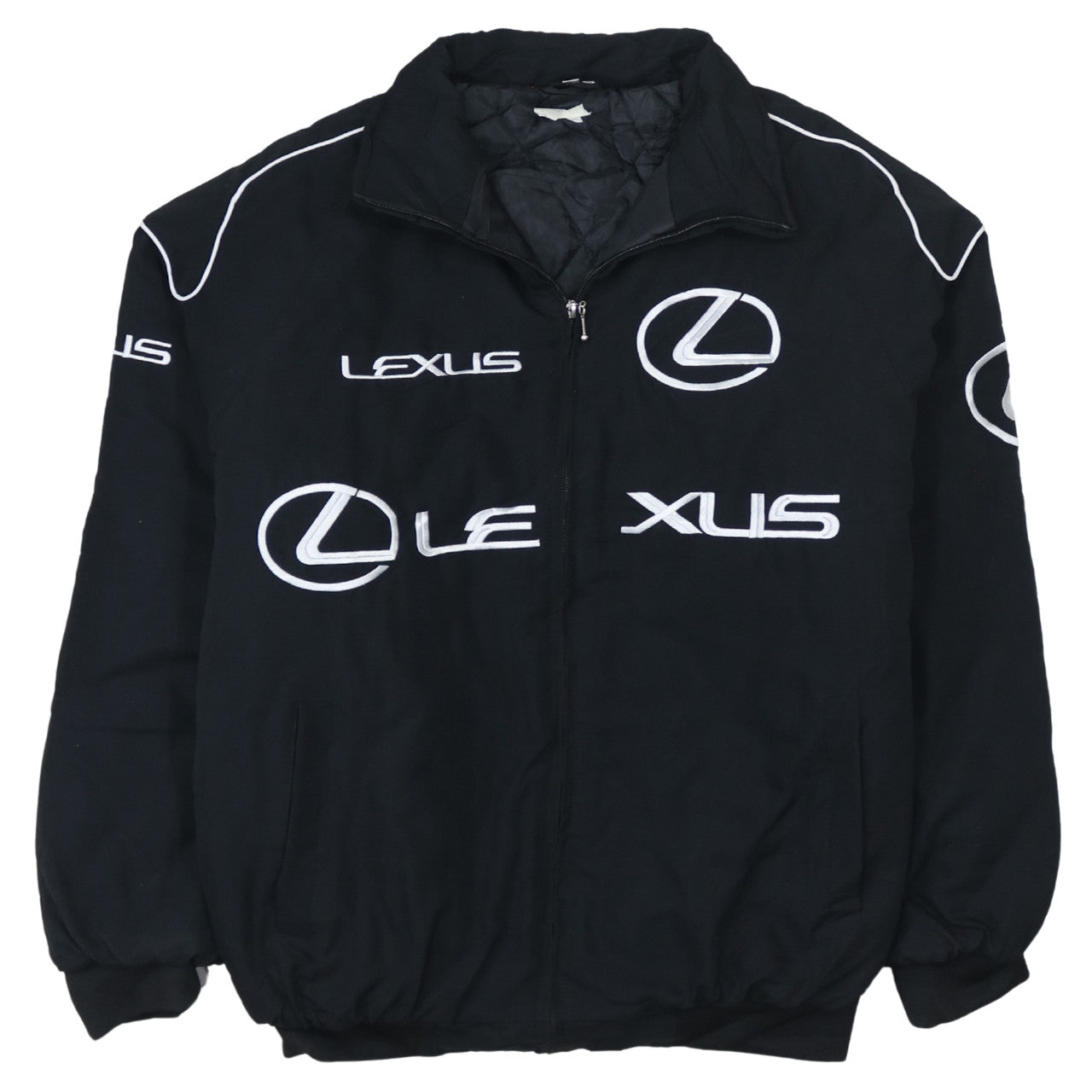 Lexus Schwarze Nascar Jacke Herren Large Bestickte Logos Reißverschluss vorne Taschen Bomber Oberbekleidung