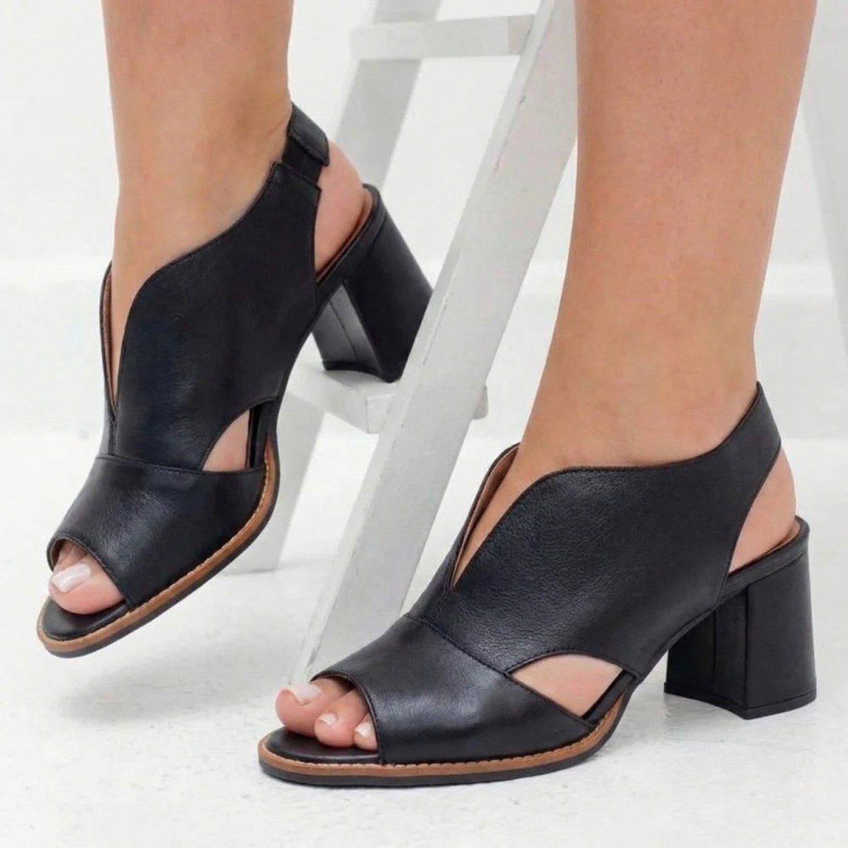 Leather Sandals with Heel & Comfort Footbed