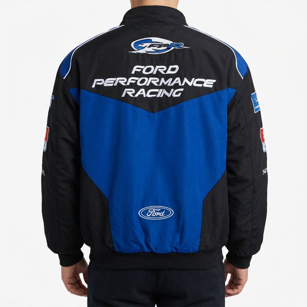 Ford Performance Racing bestickte Racing Jacke Schwarz/Blau | Reißverschluss vorne Motorsport Team Oberbekleidung
