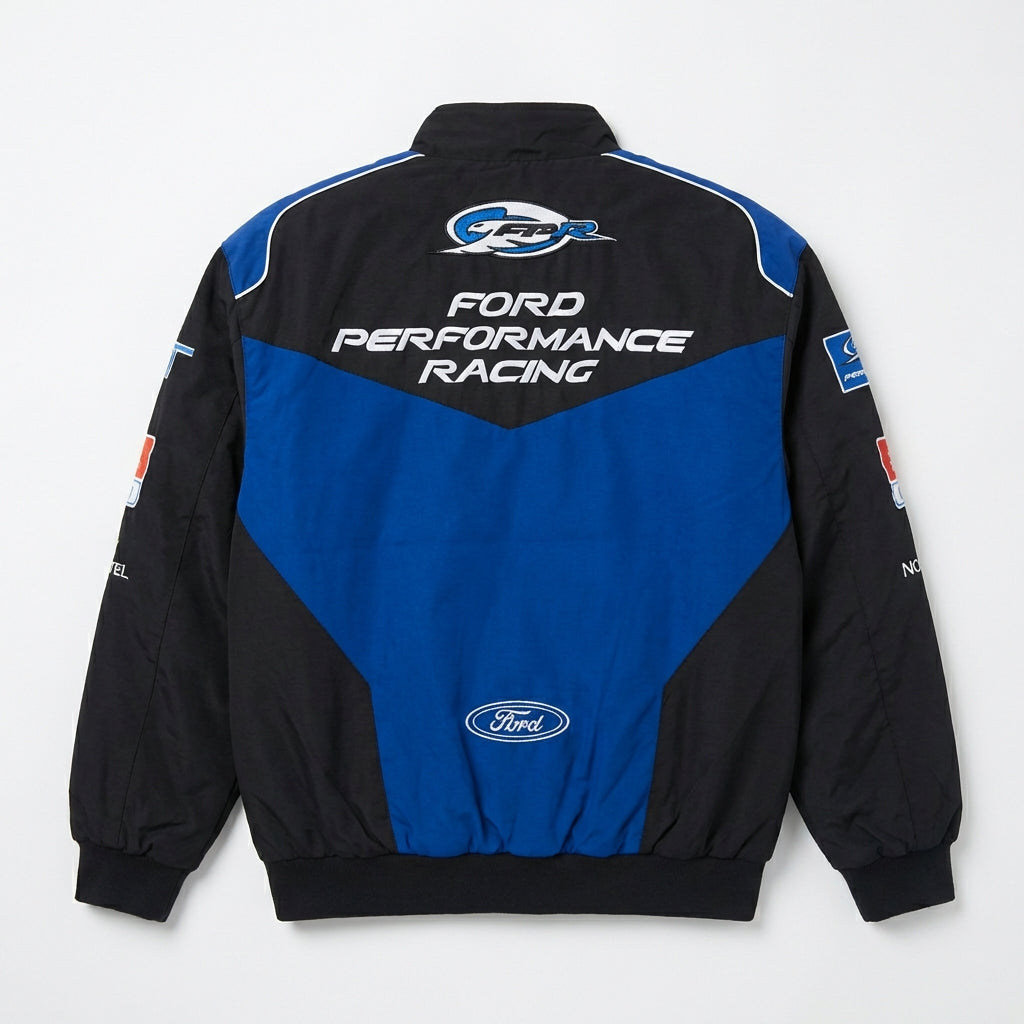 Ford Performance Racing bestickte Racing Jacke Schwarz/Blau | Reißverschluss vorne Motorsport Team Oberbekleidung