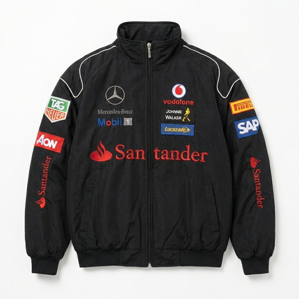 Mercedes-Benz Racing Jacke Schwarz | Voller Reißverschluss Stehkragen Motorsport