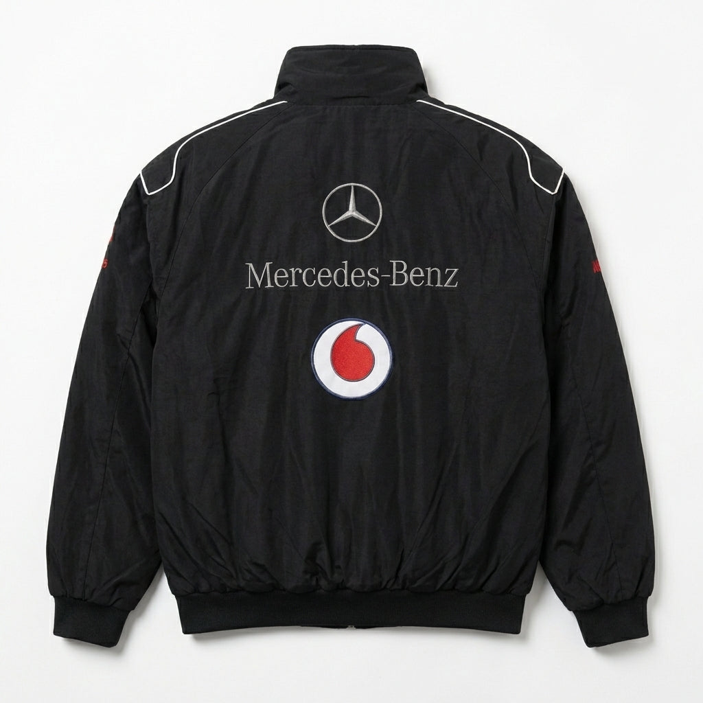 Mercedes-Benz Racing Jacke Schwarz | Voller Reißverschluss Stehkragen Motorsport
