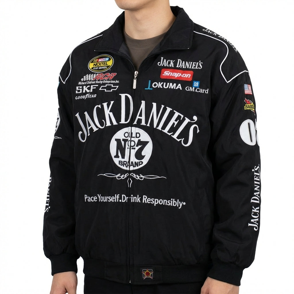 Jack Daniel's Old No. 7 Racing Jacke Schwarz | Voller Reißverschluss NASCAR Sponsor Logos