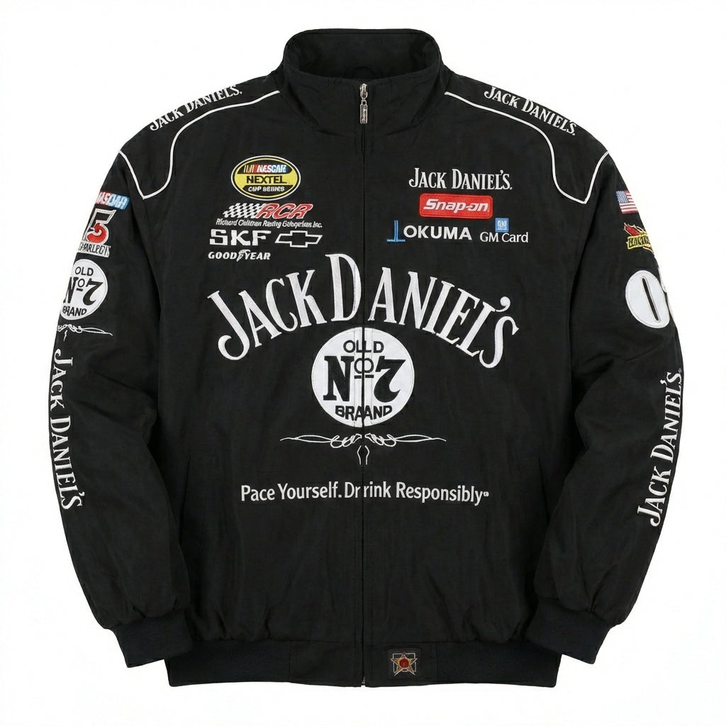 Jack Daniel's Old No. 7 Racing Jacke Schwarz | Voller Reißverschluss NASCAR Sponsor Logos