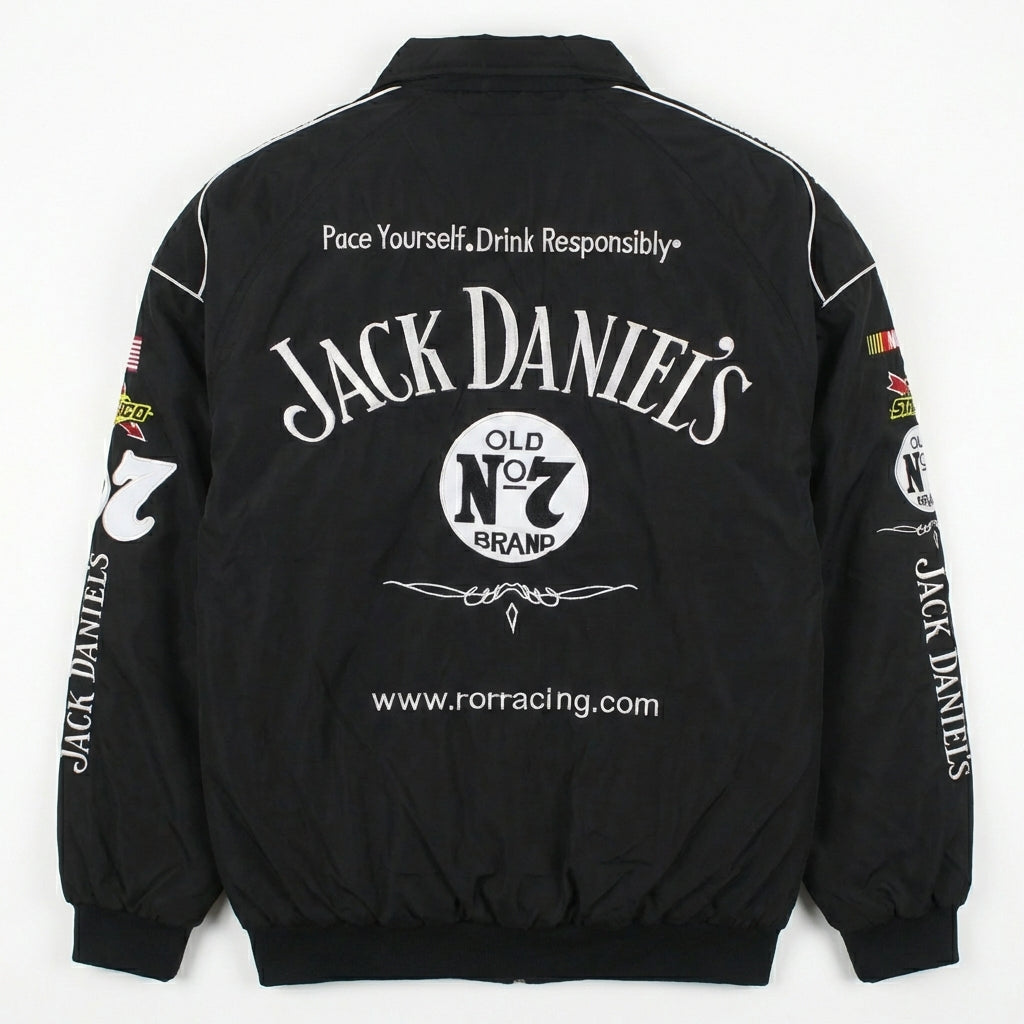 Jack Daniel's Old No. 7 Racing Jacke Schwarz | Voller Reißverschluss NASCAR Sponsor Logos