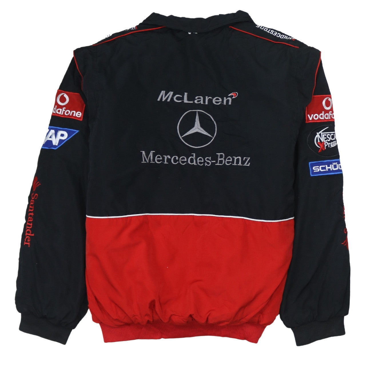 Mercedes-Benz Schwarz Rot Nascar Jacke Herren XLarge Bestickte McLaren Logos Racing Bomber Oberbekleidung