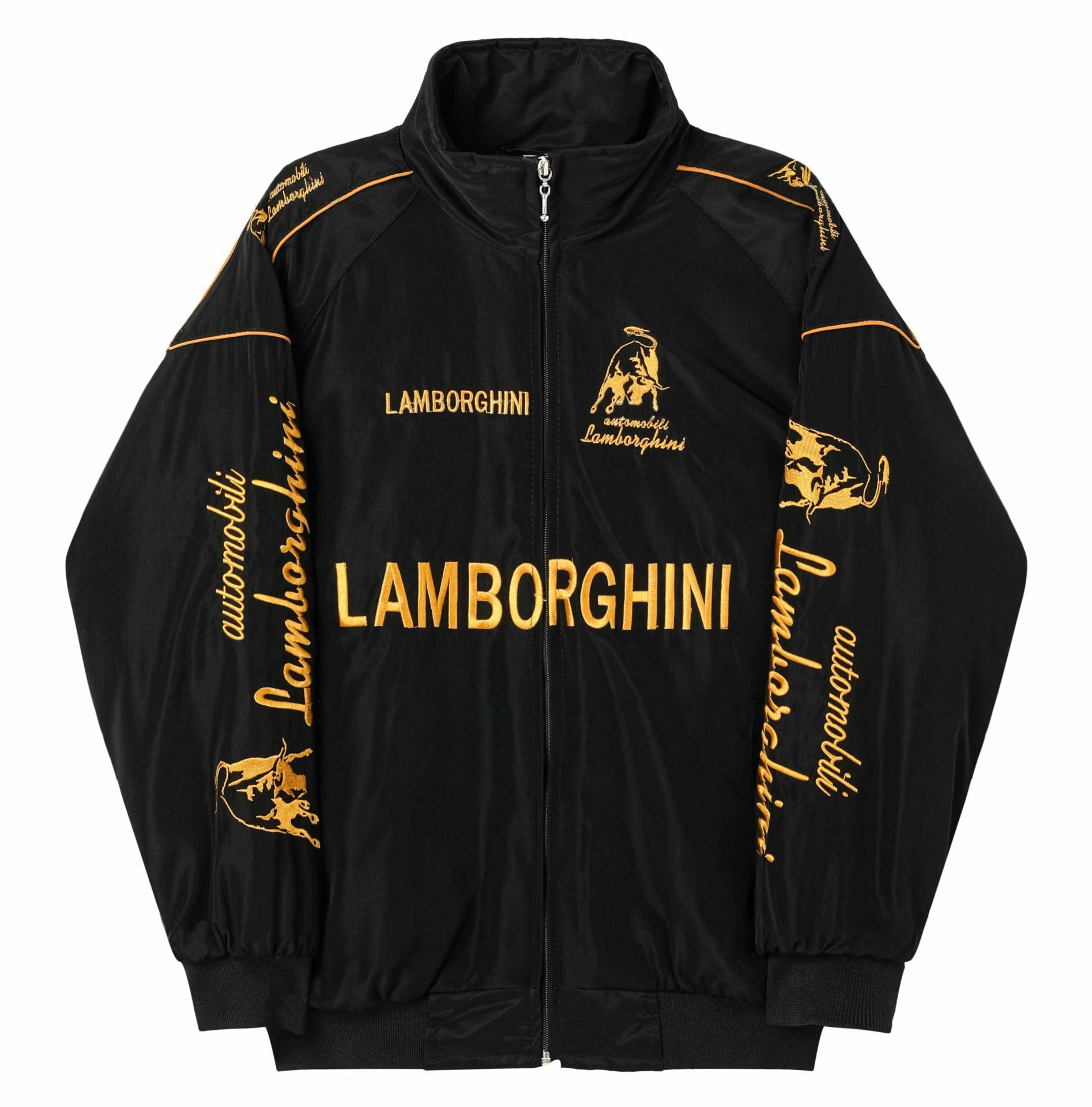 Giacca Team Corse Lamborghini – Giacca Motorsport Nera con Zip e Loghi Ricamati Oro