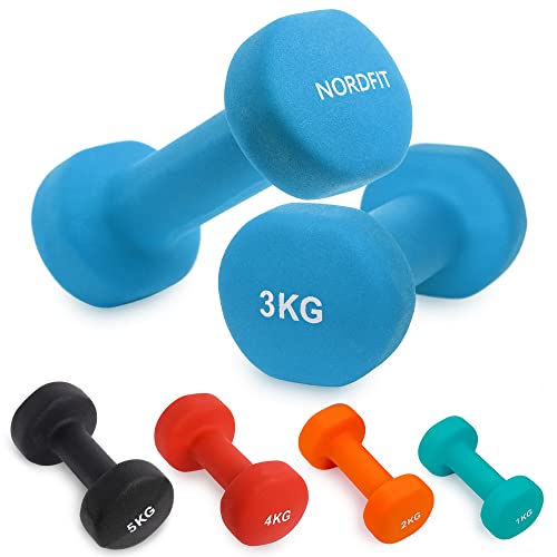 Neoprene Coated Cast Iron Dumbbells - Sizes 1-5kg, sold as pairs or a set