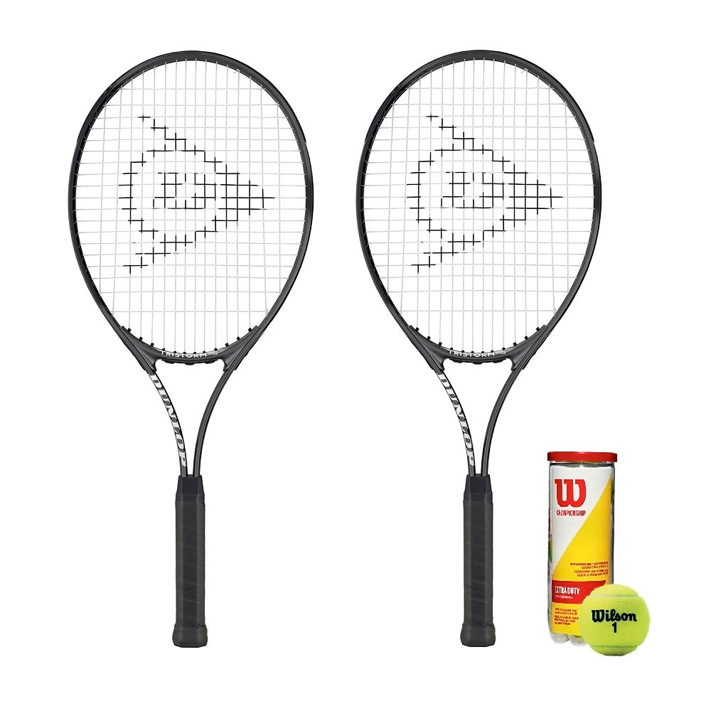 Dunlop Tristorm Tennis Racket Twin Set & 3 Tennis Balls
