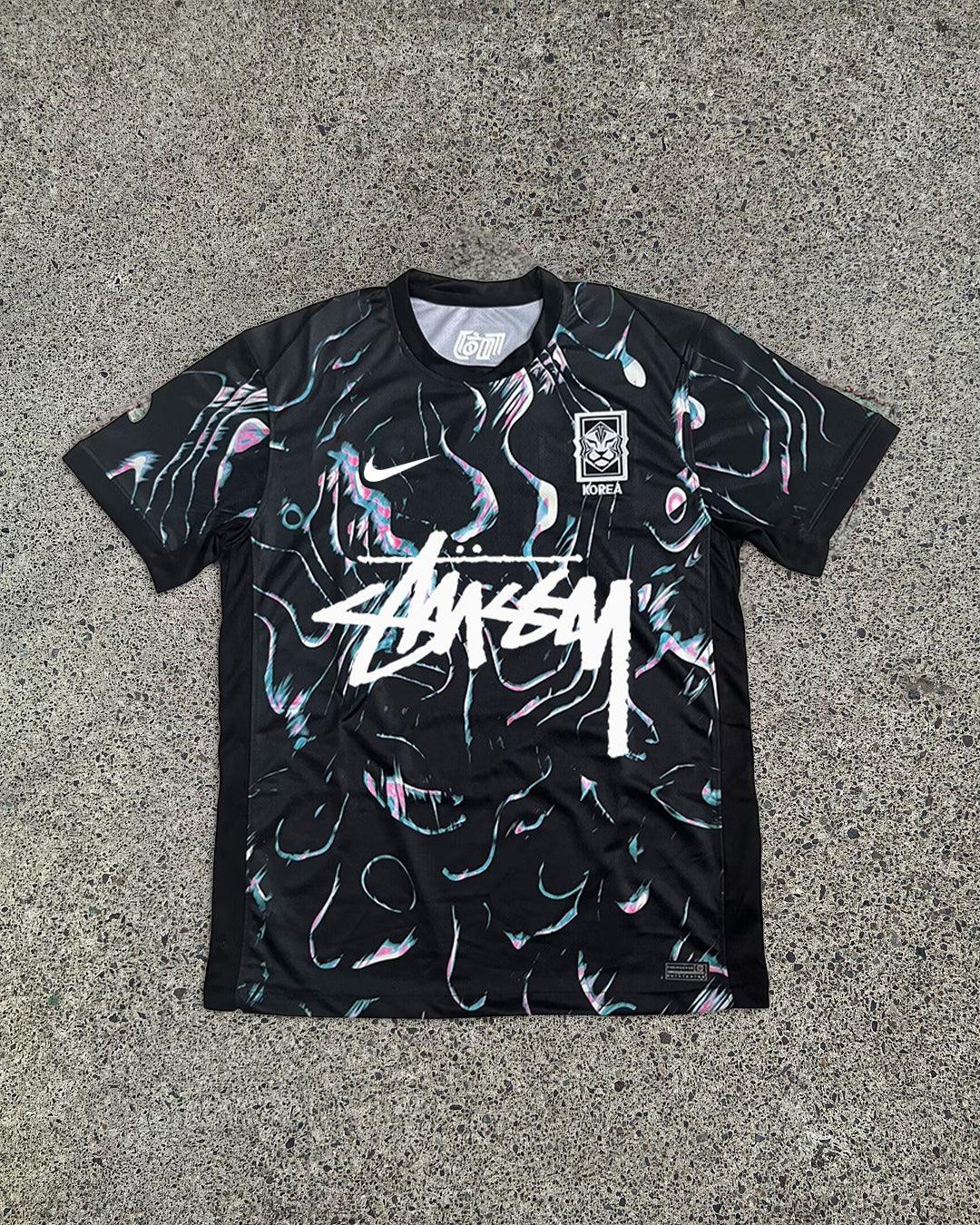 Korea x Stussy Sonderedition schwarzes Fußballtrikot