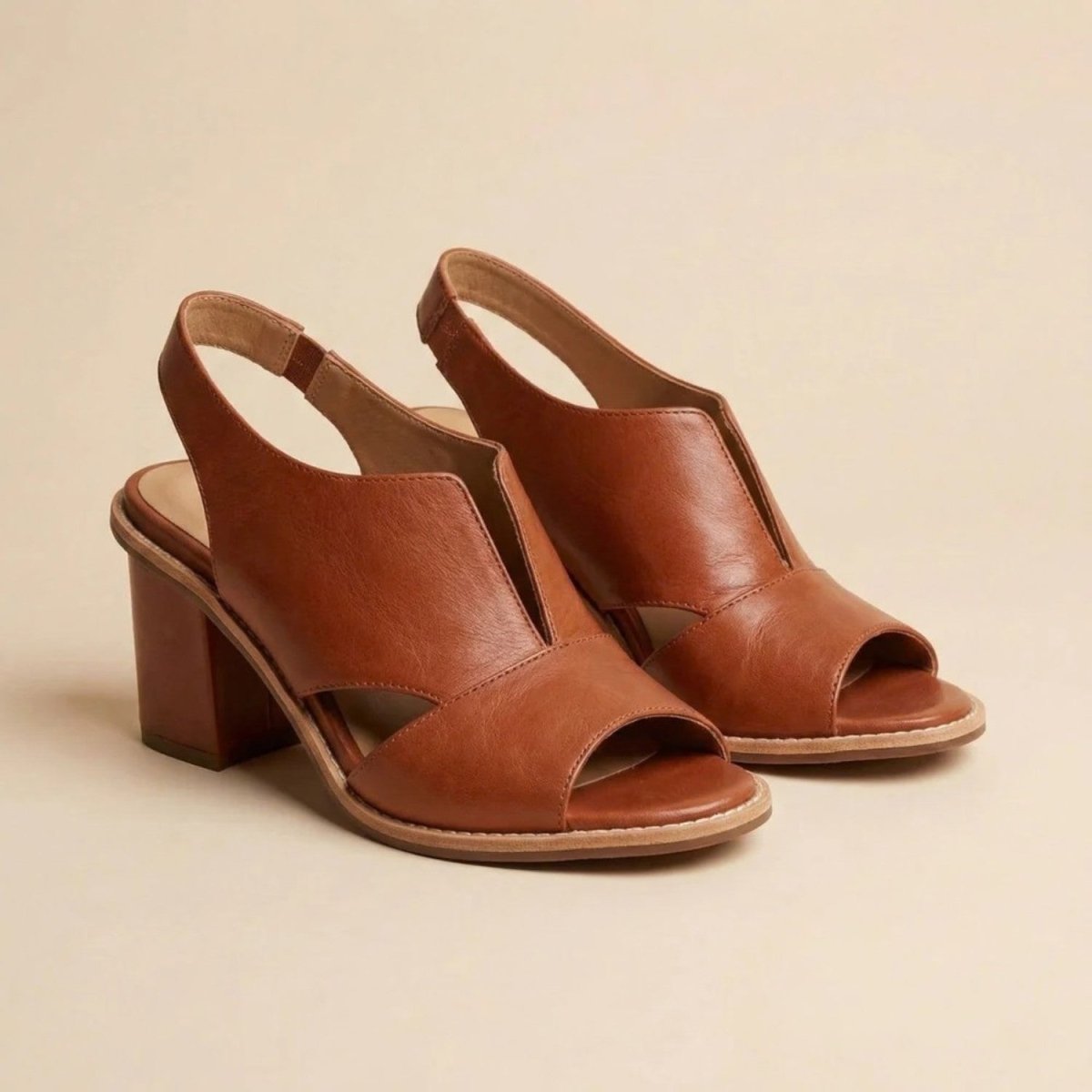 Leather Sandals with Heel & Comfort Footbed