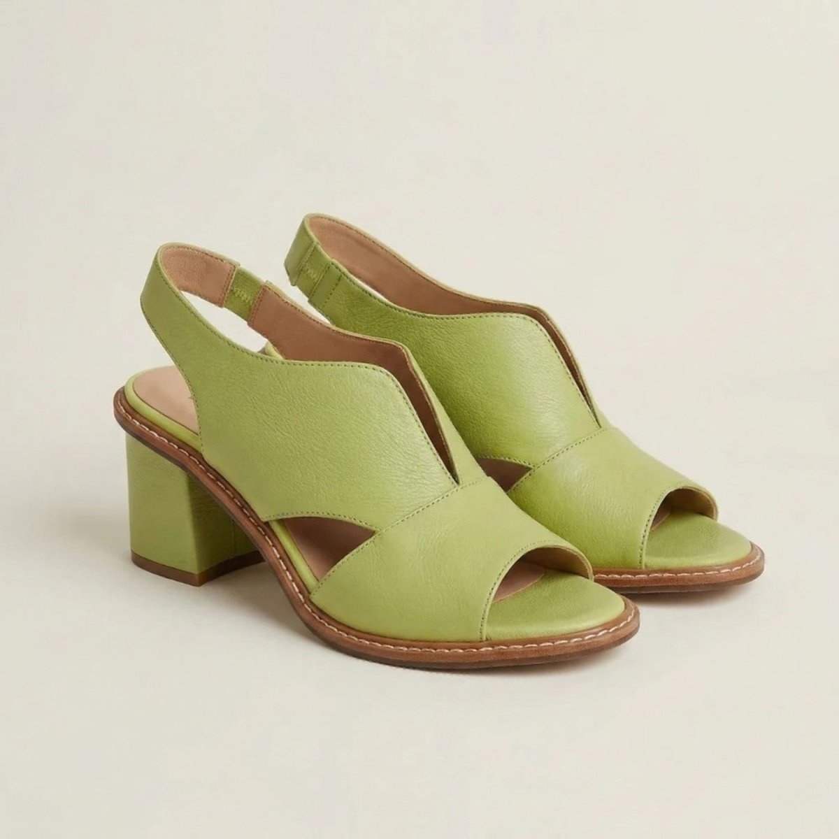 Leather Sandals with Heel & Comfort Footbed