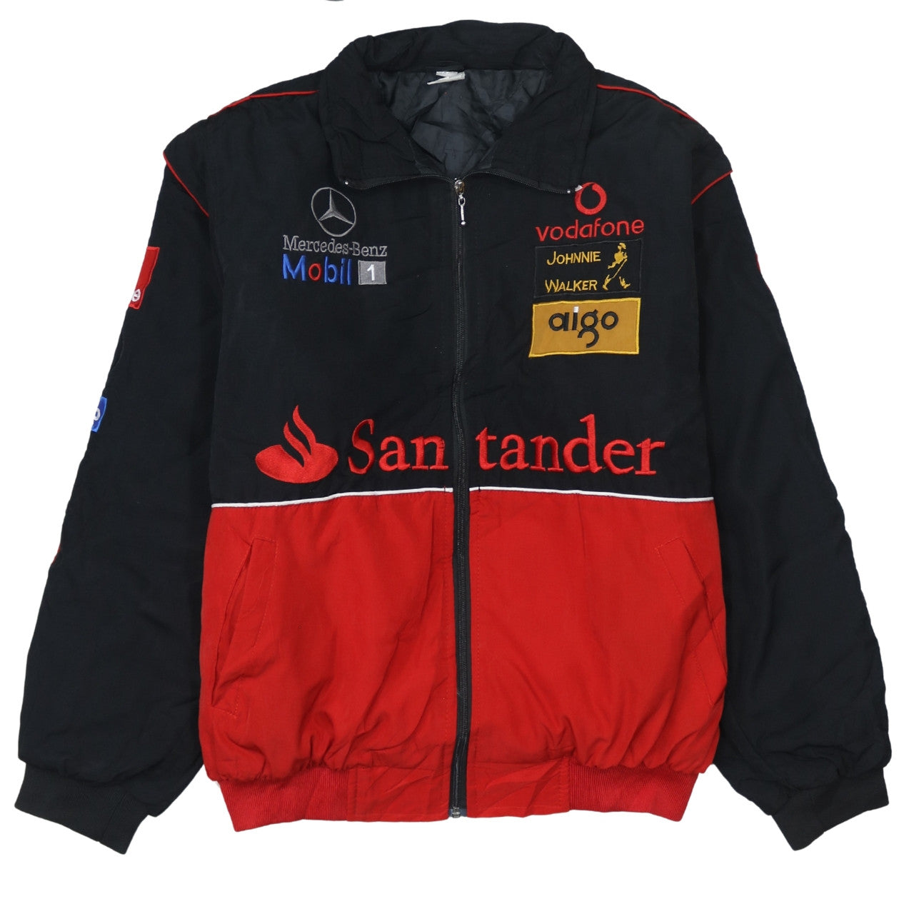 Mercedes-Benz Schwarz Rot Nascar Jacke Herren XLarge Bestickte McLaren Logos Racing Bomber Oberbekleidung