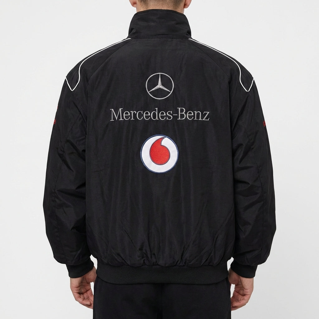 Mercedes-Benz Racing Jacke Schwarz | Voller Reißverschluss Stehkragen Motorsport