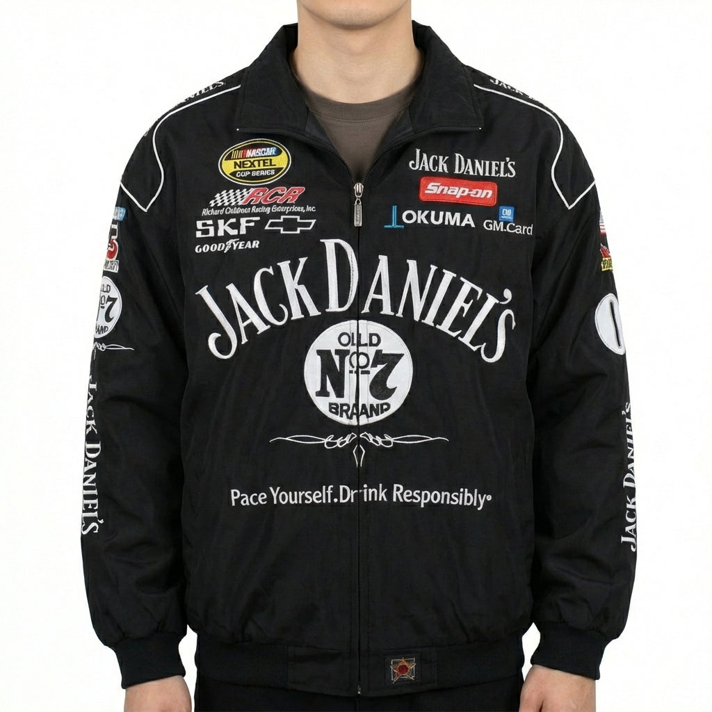 Giacca Racing Jack Daniel's Old No. 7 Nera | Zip Completa con Loghi Sponsor NASCAR