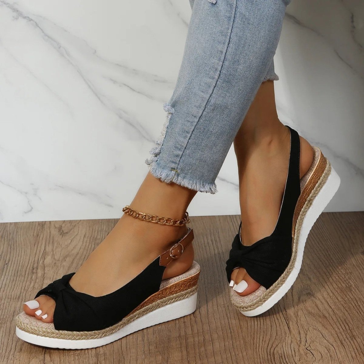 Peep Toe Comfort Wedge Sandals